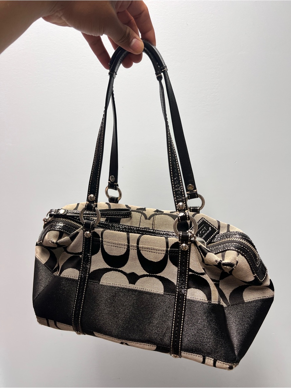 Vintage Coach Signature C Jacquard Canvas Satchel in Black